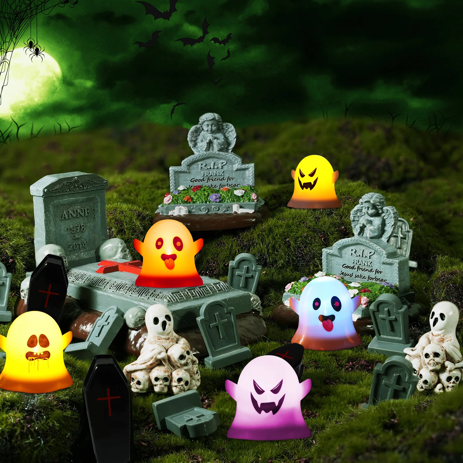

12pcs Ghost Light: Flameless Led Flickering Tea Lights For Halloween Decor Warm Glow Operated Candles Safe Kids Pets