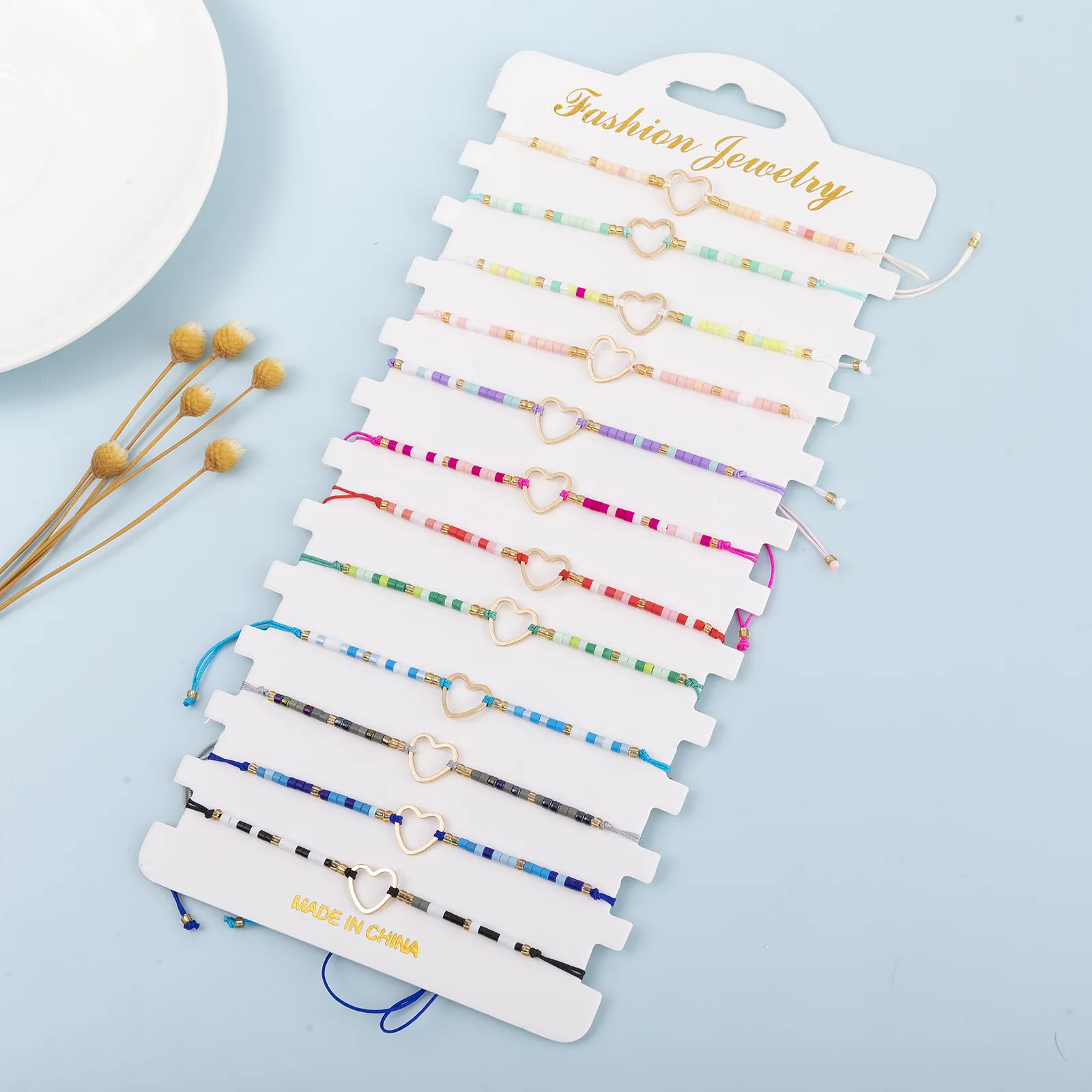 12 قطعة/المجموعة اليدوية قابل للتعديل كريستال البذور الخرز اليد مجوهرات الجوف القلب سحر سوار كيت للنساء والفتيات #2