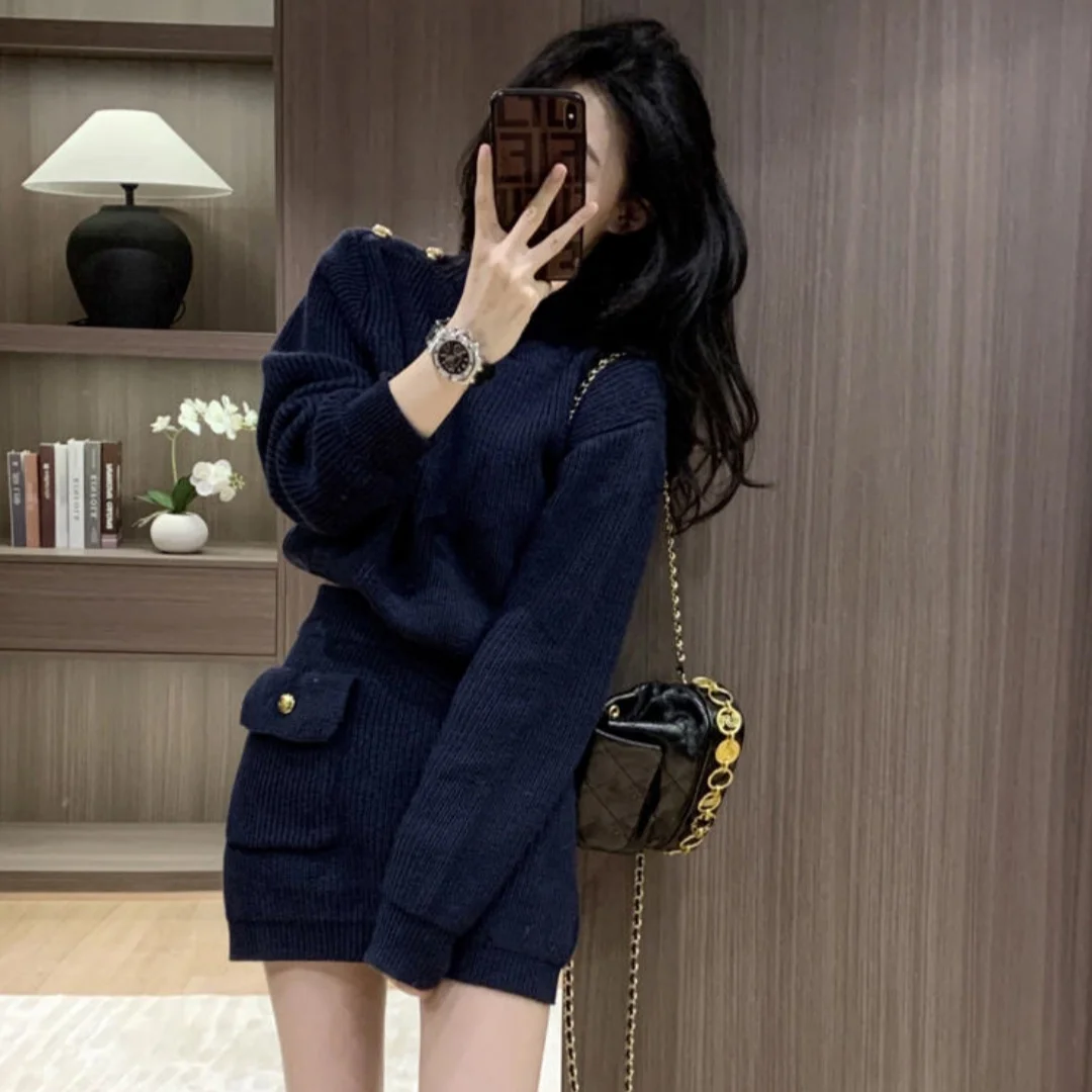 

Новый мягкий толстый тонкий пуловер, свитер, укороченный топ + мини-юбка, женский осенне-зимний комплект из двух предметов, костюм, уличная одежда Y2k