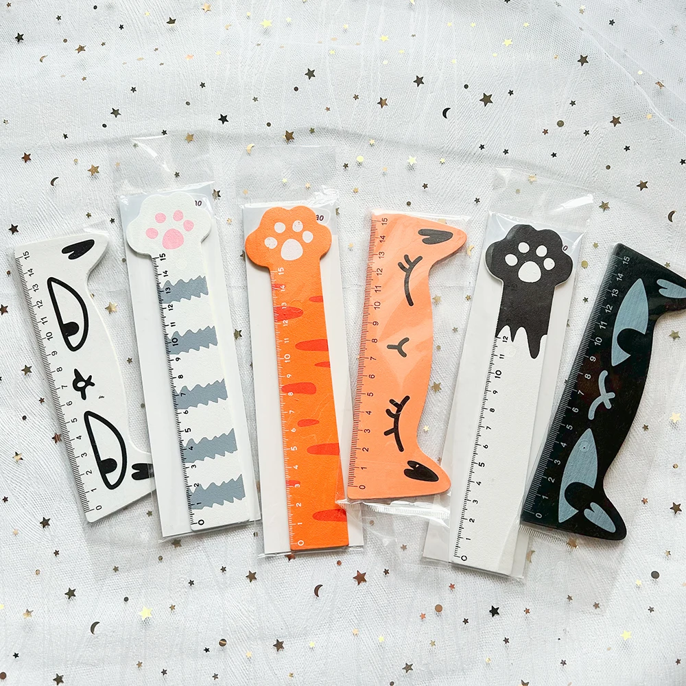 40pcs Kawaii Cat Ruler Cat Foot School Rule Aesthetic Stationery School Useful Japanese Stationery Wholesale straight rulers