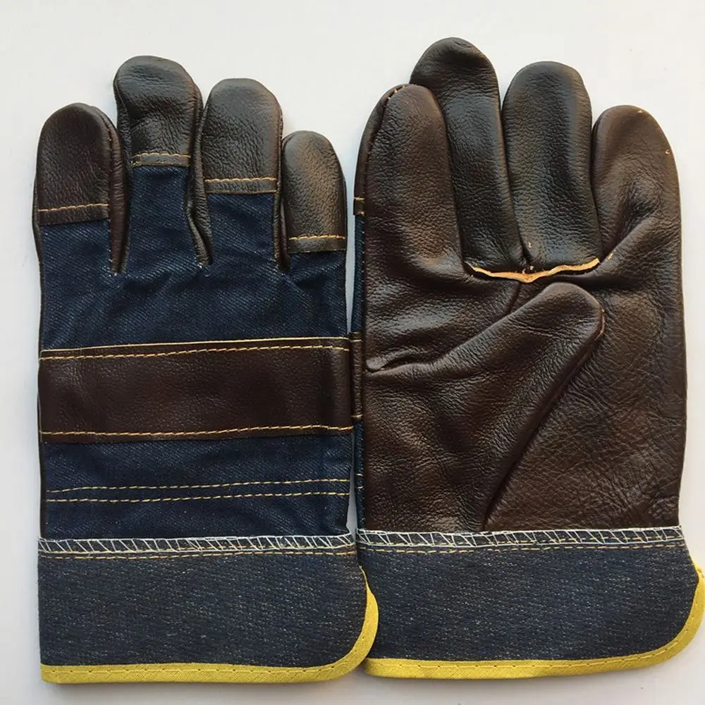 1 Pair Abrasion Resistant Cowhide Welding Gloves Labor Protection Heat Resistant Leather Work Gloves Construction