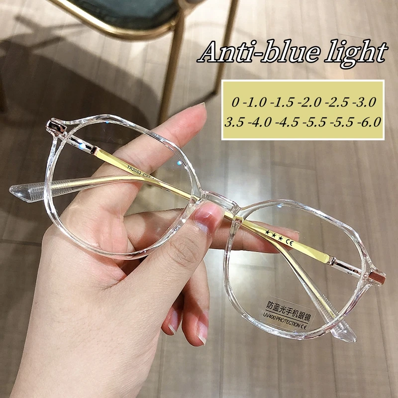 

New Fashion Transparent Near Sight Myopia Glasses Round Frame Minus Diopter Eyewear Ultralight Trendy Eyeglasses for Men Women