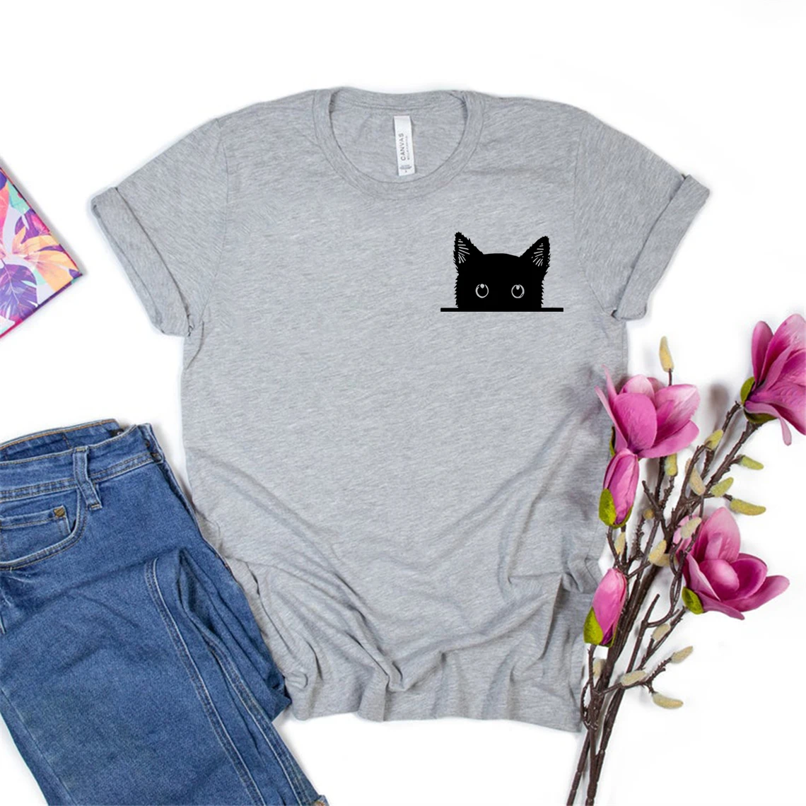 Cat Shirts Cat Hiding In Pocket Shirt Cute Cat In Pocket Tee Pocket Cat Tshirt Gift for Cats Lover Cat Mom Shirts Woman Tshirts