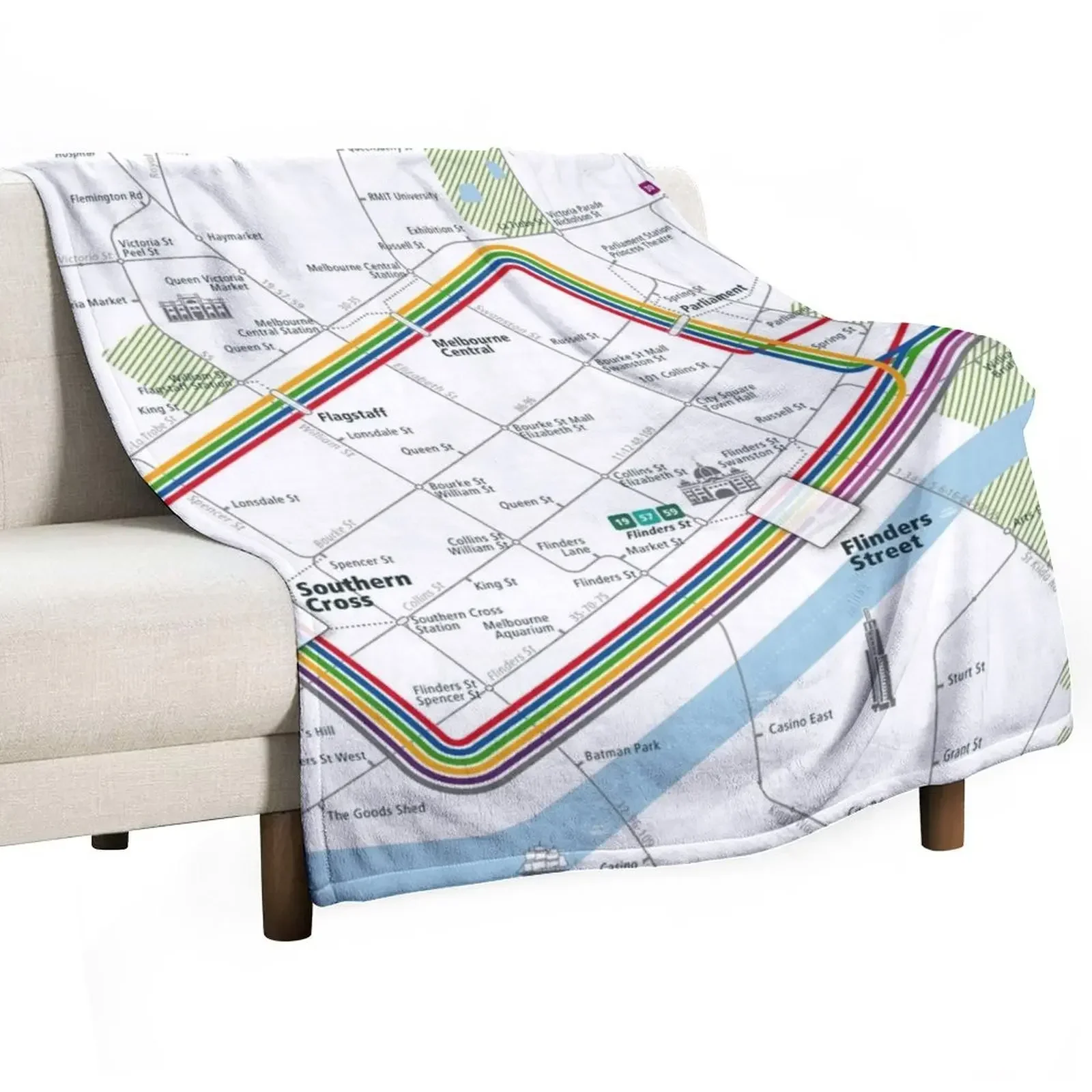 

Melbourne City Rail Map Square Throw Blanket Summer Sleeping Bag Blankets