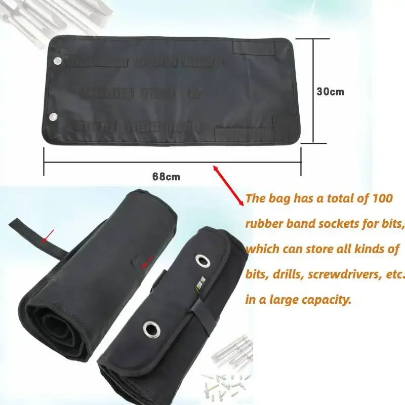 100 Holes Drill Bit/driver Bit Sorting Storage Reel Bag Multi-partition Professional Bit Storage Tool Bag Batch Storage