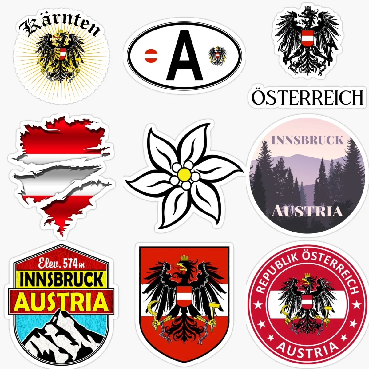 

Austria Flag Map Eagle Emblem Creative PVC Stickers for Car Van Bicycle Truck Helmet Window Fridge Wall Decoration Accessories