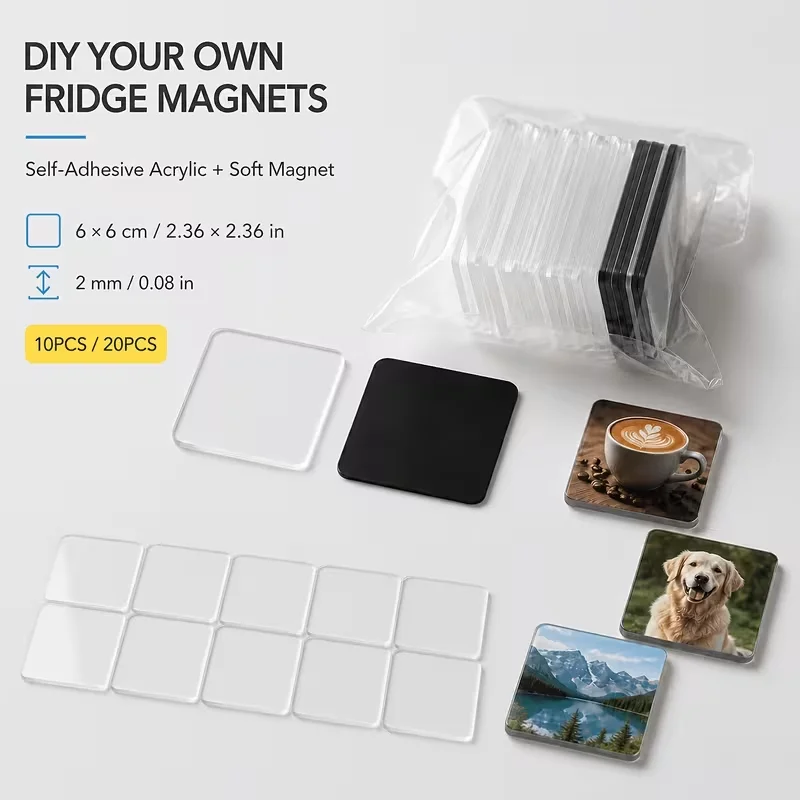 10 sets of DIY refrigerator sticker material package, acrylic square patch and soft magnetic easy to use