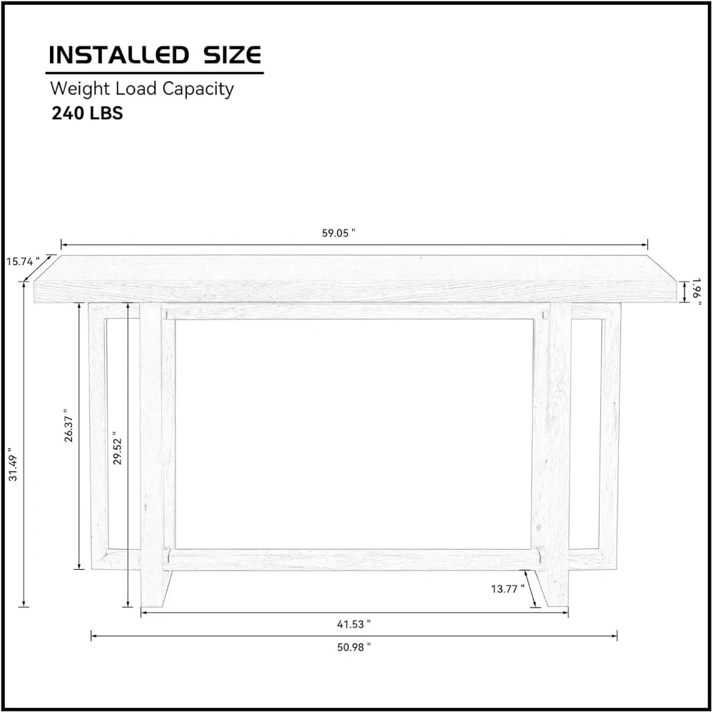 طاولة أريكة طويلة خلف الأريكة مقاس 59.05 بوصة لغرفة المعيشة، وطاولة وحدة تحكم في المزرعة مع مساحة تخزين، ومدخل ضيق
