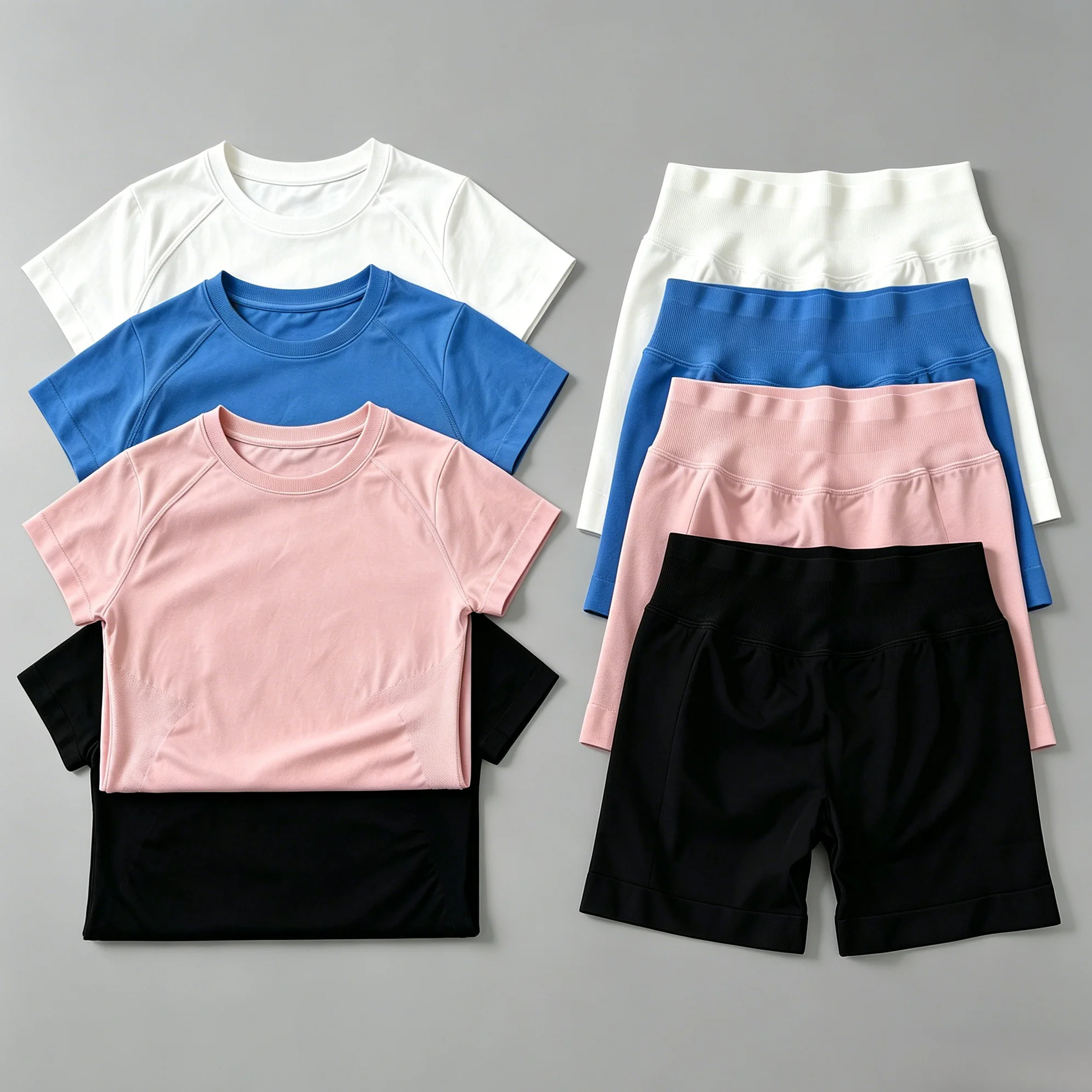2 Pieces Seamless Yoga Set Women Short Sleeve Top High Waist Shorts Solid Color Gym Suit Fitness Workout Running Sports Set