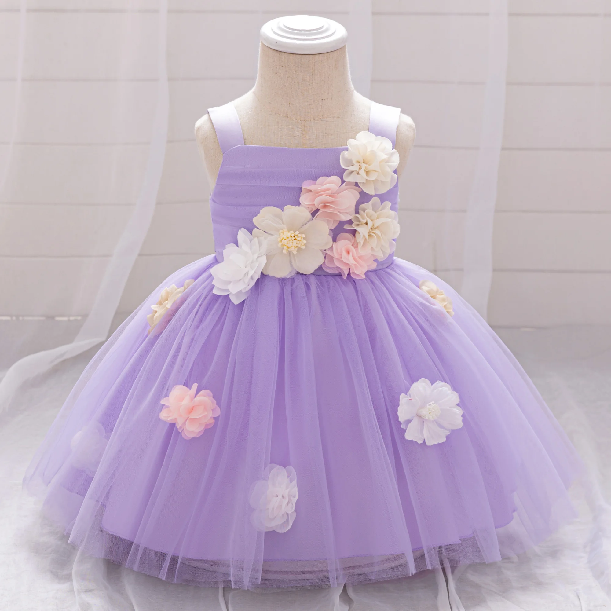 Summer Floral Green Wedding Party Dress For Flower Girls Baby Girl 1st Birthday Tutu Dresses Toddler Daily Holoday Clothes Wear