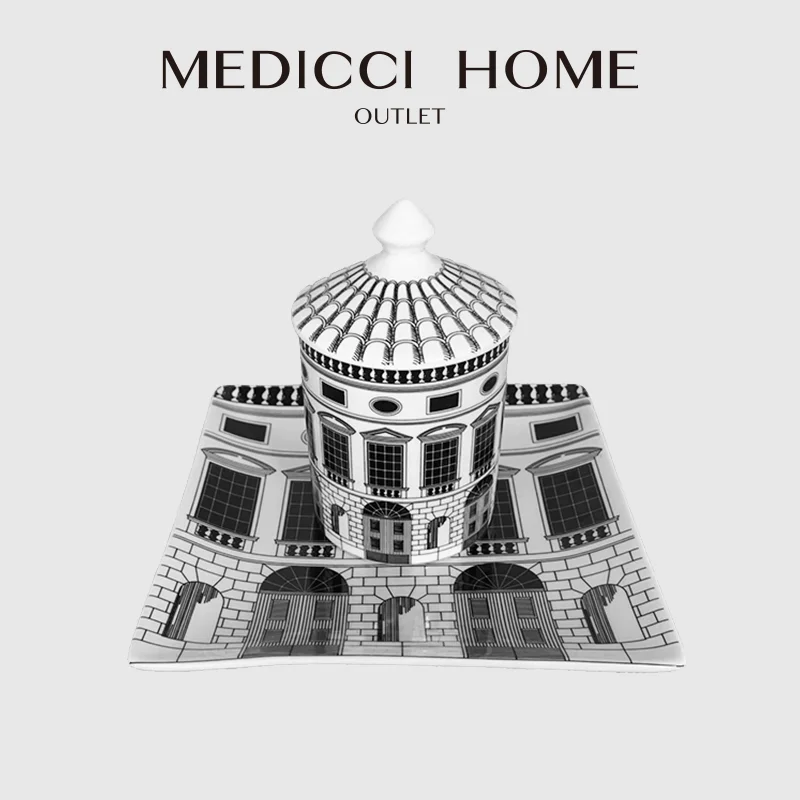 Medicci Home Ancient Roman Architecture Theme Storage Jar Luxe Ceramic Incense Black And White Candlestick Hotel Office Ornament