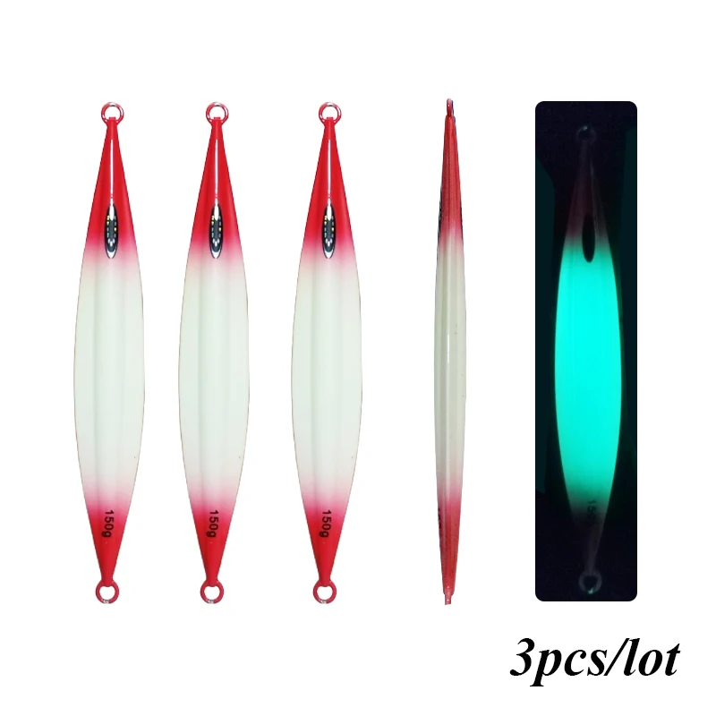 3pcs/lot Glow Jig 120g150g200g250g300g Slow Falling Sinking Metal Jigging Lure Slow Pitch Jig Luminous Lure Pesca Fishing Angler