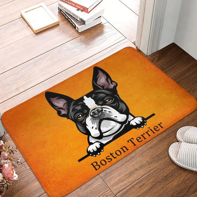 Custom Cute Dog Boston Terrier Doormat Anti-Slip Entrance Welcome Kitchen Door Floor Mat Pet Animal Living Room Carpet Rug