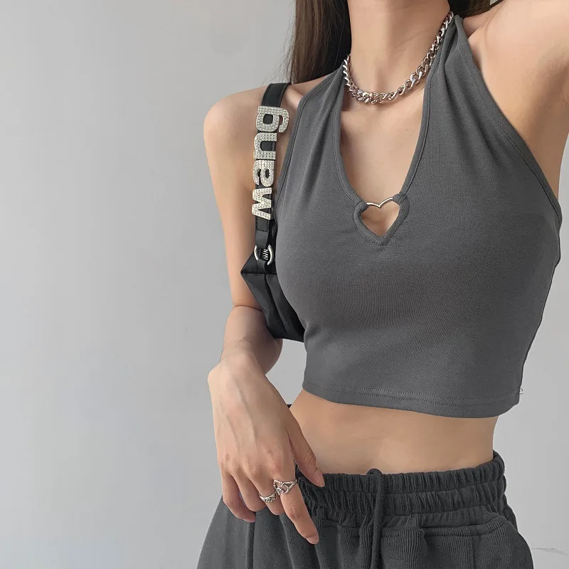 

V-neck Button Up Cropped Knitted Tank Top Women Tops Y2K Halter Camis Strapy Sexy Tube Top Women 2023 Summer