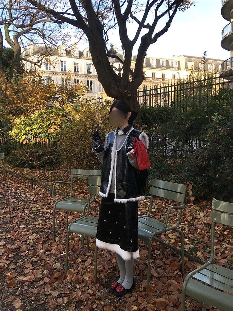 

MONARTW Fashion High-Permeability Oil Skin Vest And Skirt Set Women's Mid-Waist Autumn Winter Street Style Two-Piece Suit