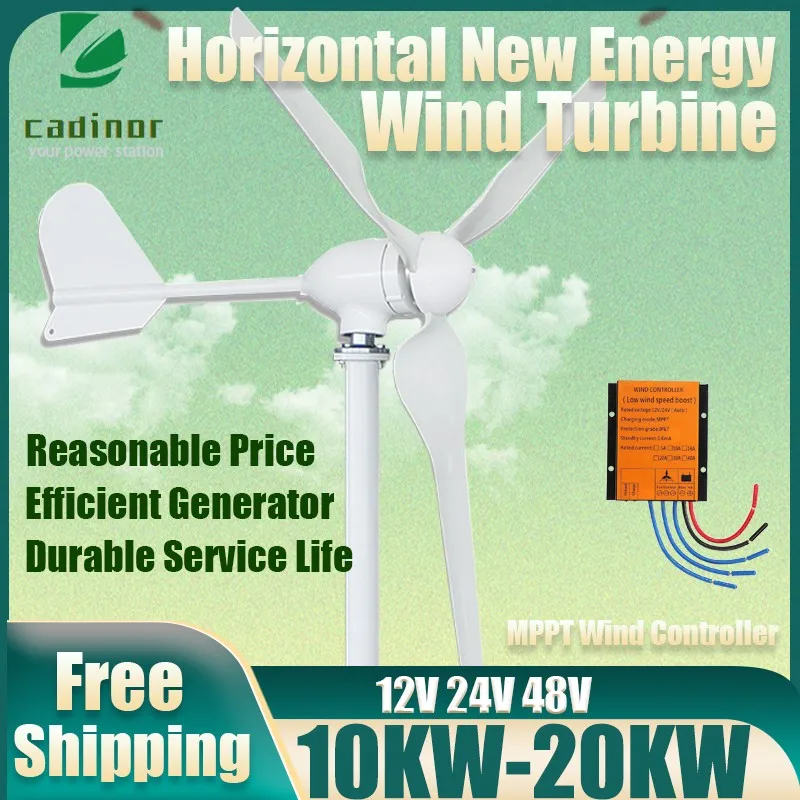 China 20000W 3 Blades New Energy Horizontal Wind Turbine Generator 12v 24v 48v Home Use Low Noise Small Windmill