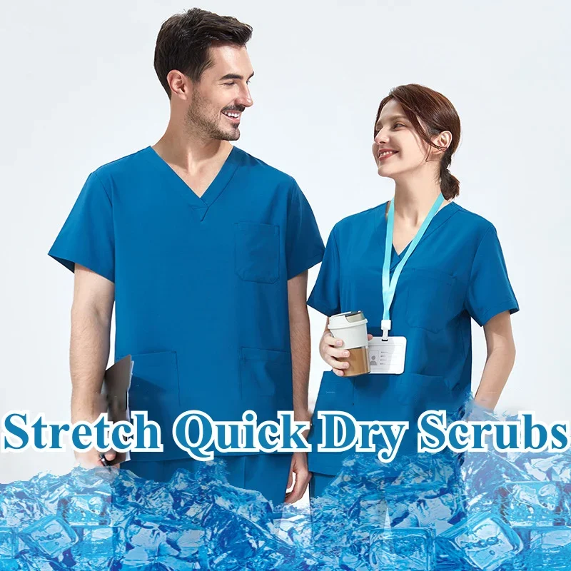 Stretch Quick-Dry Medical Scrub Set Doctor Nurse Uniform Workwear Moisture-Wicking Durable Veterinary Outfits S01-01