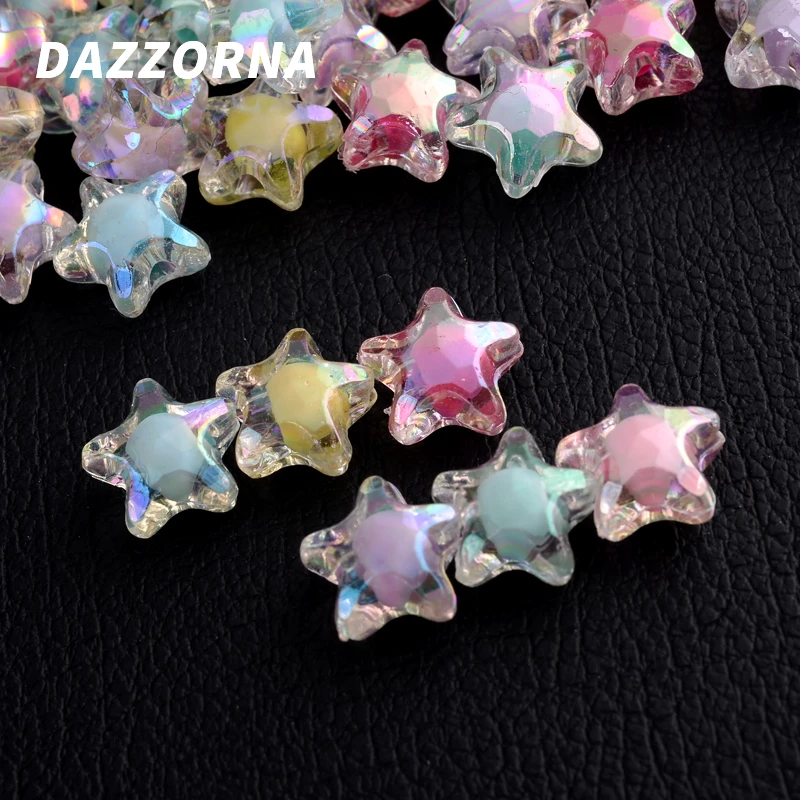 30Pcs/Lot 6X11mm Transparent AB Colorful Acrylic Beads Pentagram Loose Spacer Beads For Charms Jewelry Making DIY Accessories