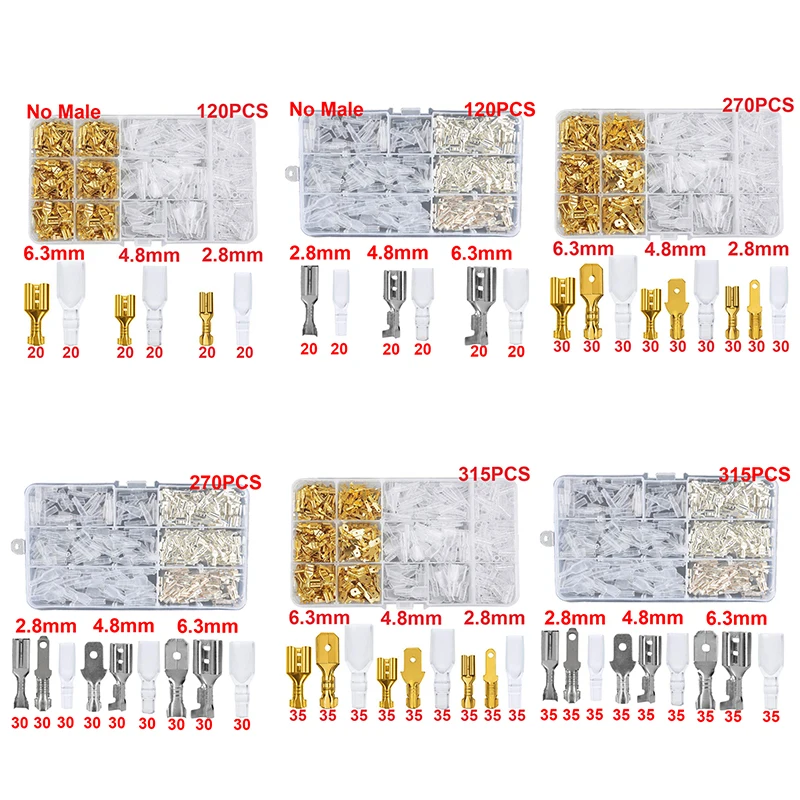 120/270/315Pcs Spade Crimp Terminals Kit – 2.8/4.8/6.3mm Male & Female Wire Connectors, Assorted Electrical Terminals