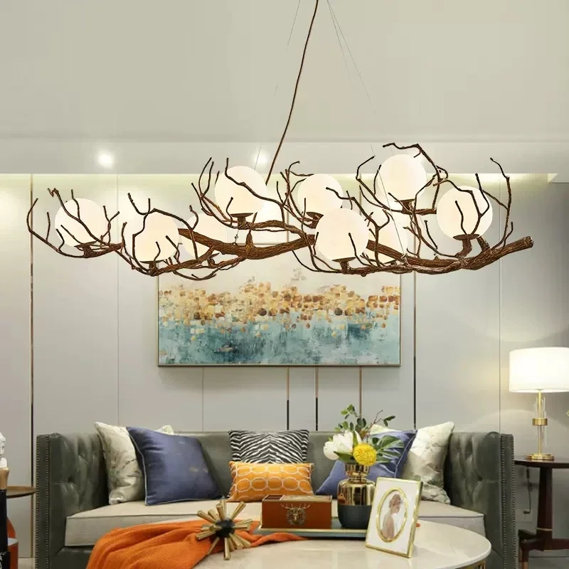 

Modern Branch Led Living Room Chandelier Retro Moon Art Lighting Creative Personality Pendant Light Bedroom Restaurant Fixtures