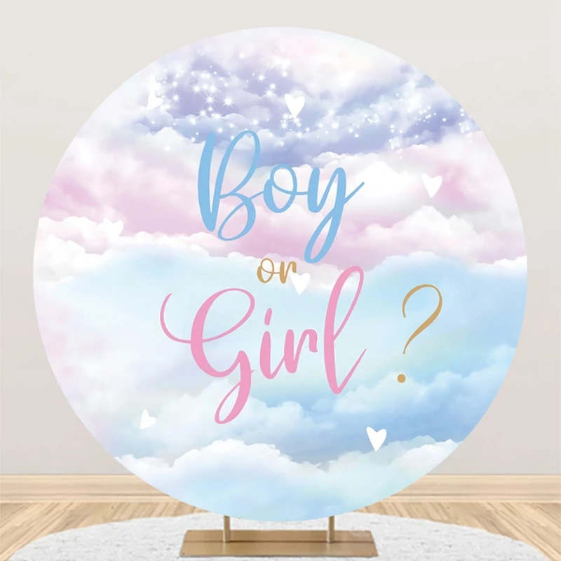 Newborn Gender Reveal Round Backdrops For Photography Boy Or Girl Baby Shower He Or She Party Decor Photographic Background Prop