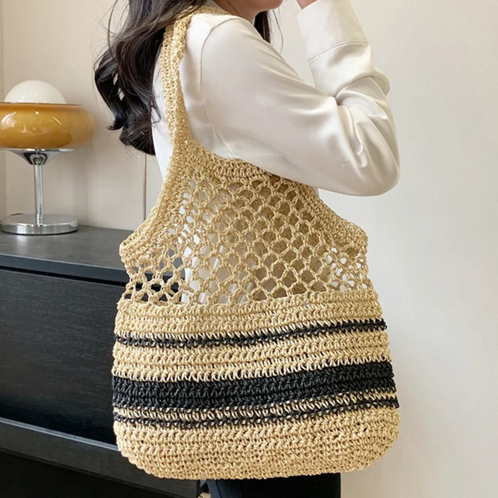 Hollow Straw Women Shoulder Bags Paper Woven Lady Handmade Handbags Summer Beach Large Tote Bag Big Casual Shopper Purses 2023