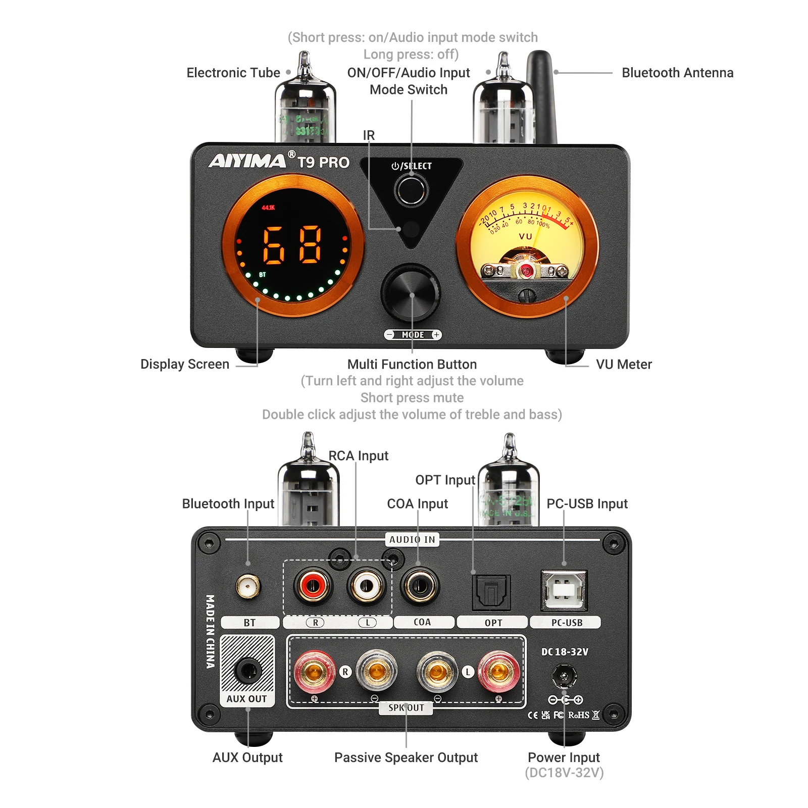 AIYIMA T9 PRO APTX HD Bluetooth Amplifier Audio 100Wx2 HiFi Stereo