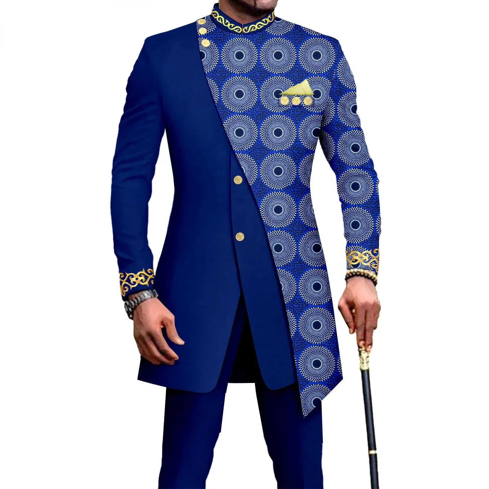 African Suits for Men Embroidery Print Blazer and Pants Set Business Dress Suit with Kerchief Party Wedding Evening A2316023