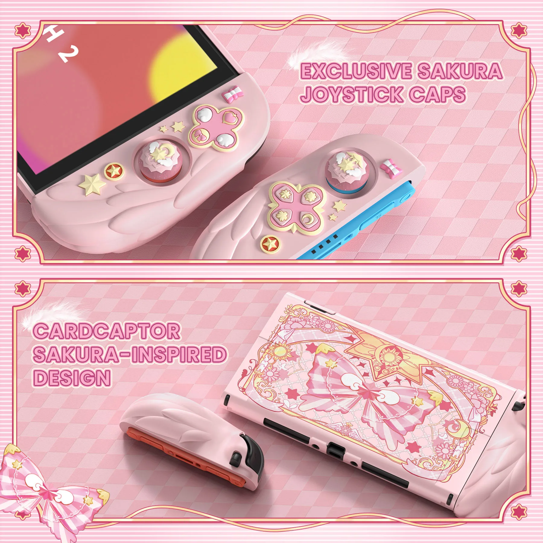 PlayVital Magic Wings Funda de silicona acoplable para Nintendo Switch 2 – Funda protectora de anime con soporte ajustable y tapas para pulgar