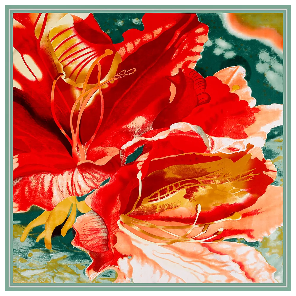 130cm Large Square Scarf For Women Spring New Hot Selling Oil Painting Flower Women's Headscarf All-Match Silk Scarf Shawl