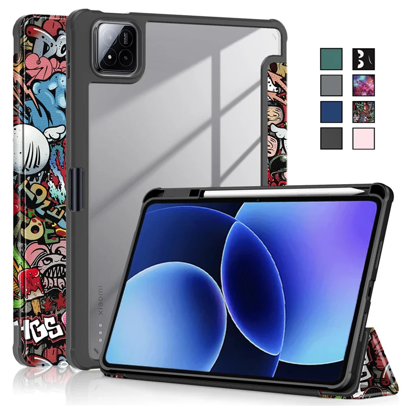 For Xiaomi Pad 8 Case Trifold Paint Acrylic Hard Back Smart Cover For Funda Xiaomi Pad 8 Pro 11.2 inch Case with Pen Holder