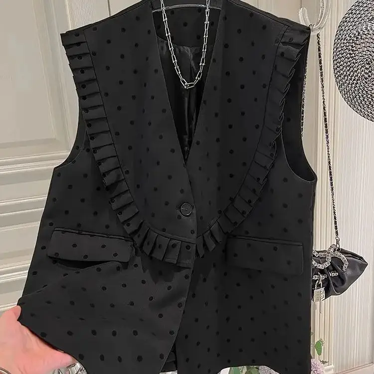 Polka Dot Vest Jacket Women Autumn New Korean Fashion Bow Print Slim Sleeveless Top Chic And Versatile Vest