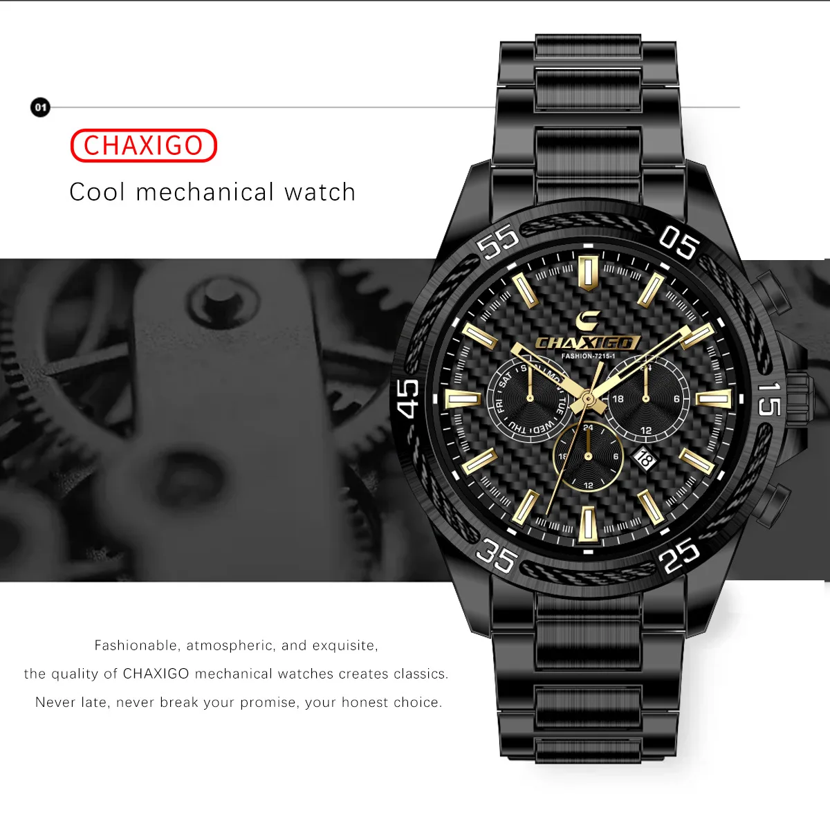 

CHAXIGO Relojes Para Hombres Часы Кварцевые мужские часы 7215 Стальная полоса Водонепроницаемые светящиеся часы с хронографом и календарем для мужчин