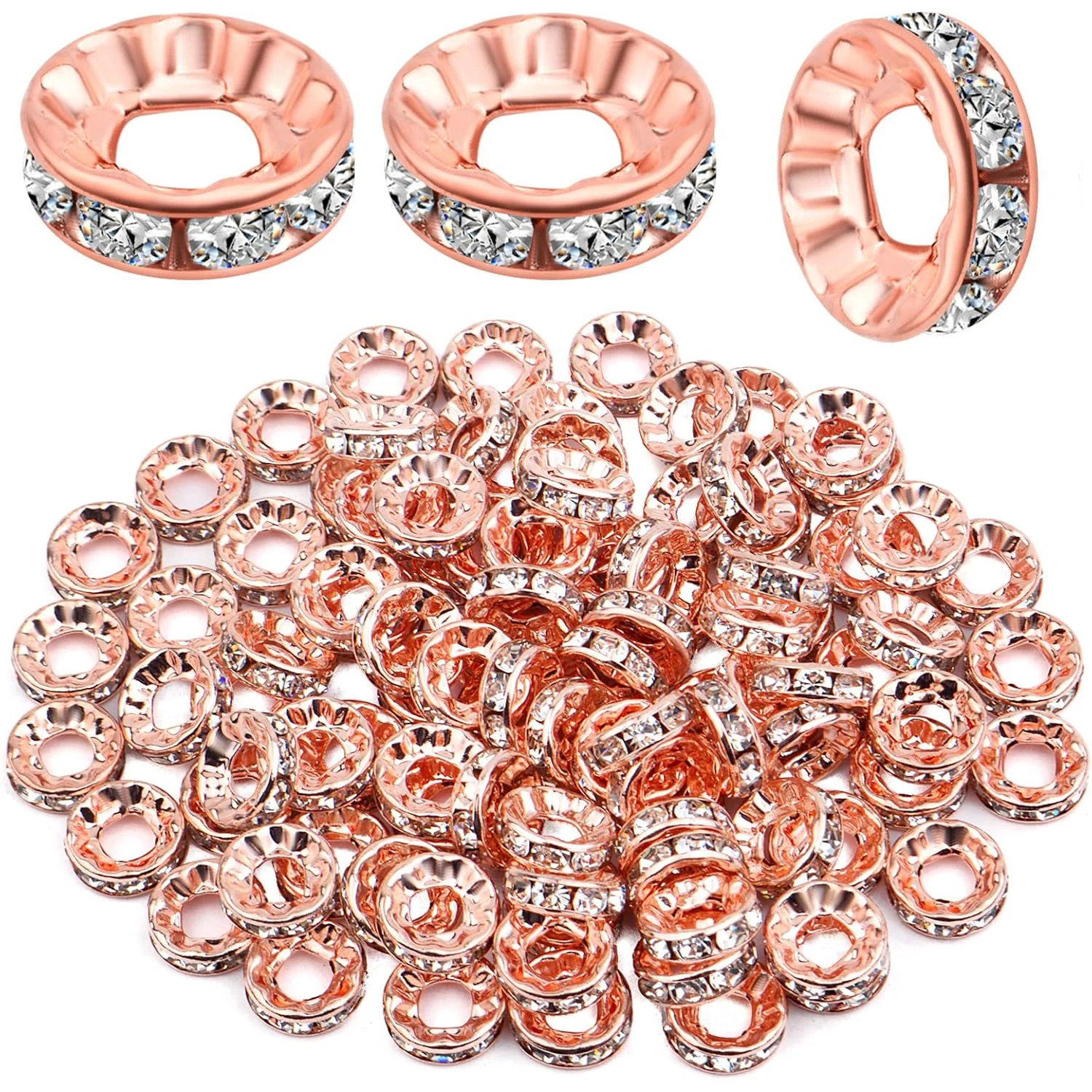 

100 шт. круглых бусин-ронделей со стразами, с большим отверстием, для рукоделия, изготовления браслетов и украшений своими руками