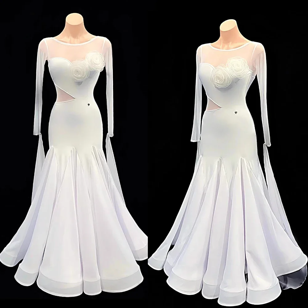 Customized 2023 New White Ballroom Dance Dress Women  Performance Evening Waltz Dancing Clothes Tango  Modern Party Costumes