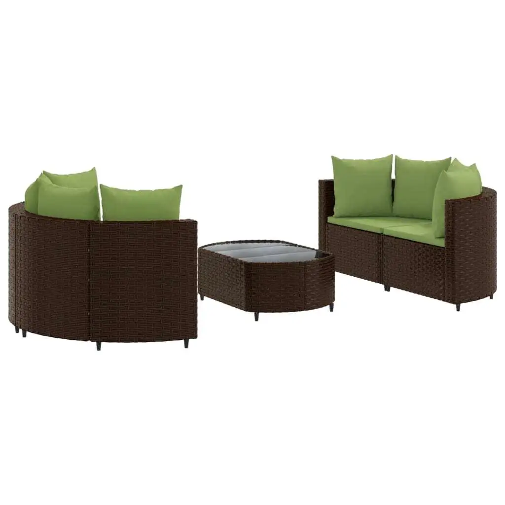 5-Piece Brown Poly Rattan Patio Sofa Set with Cushions – Stylish Outdoor Furniture