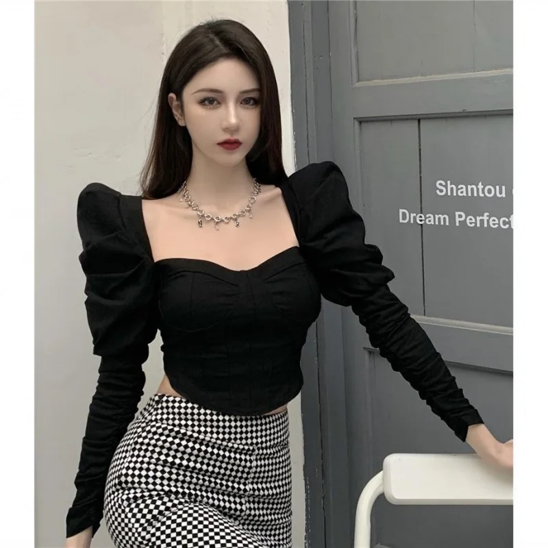 Short Long Sleeve Chiffon Base Shirt for Women Early Autumn Design Sense Niche Shirt 2023 New Puff Sleeve Top