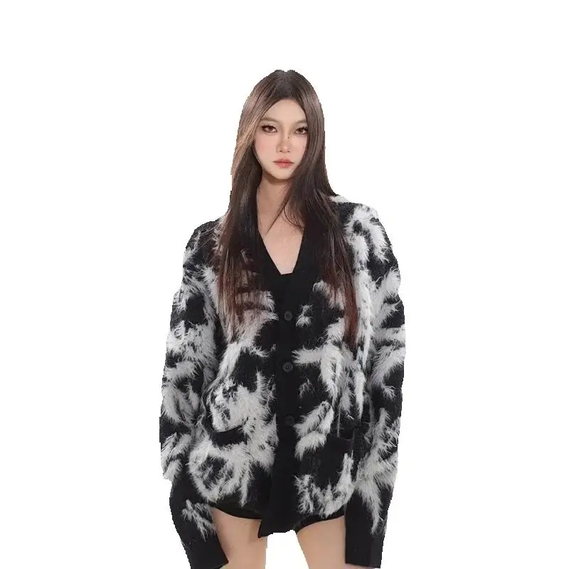 

Autumn Winter Design Sense Lazy Imitation Mink Hair V-Neck Knitted Cardigan Niche Trendy Brand Sweater Jacket For Men And Women