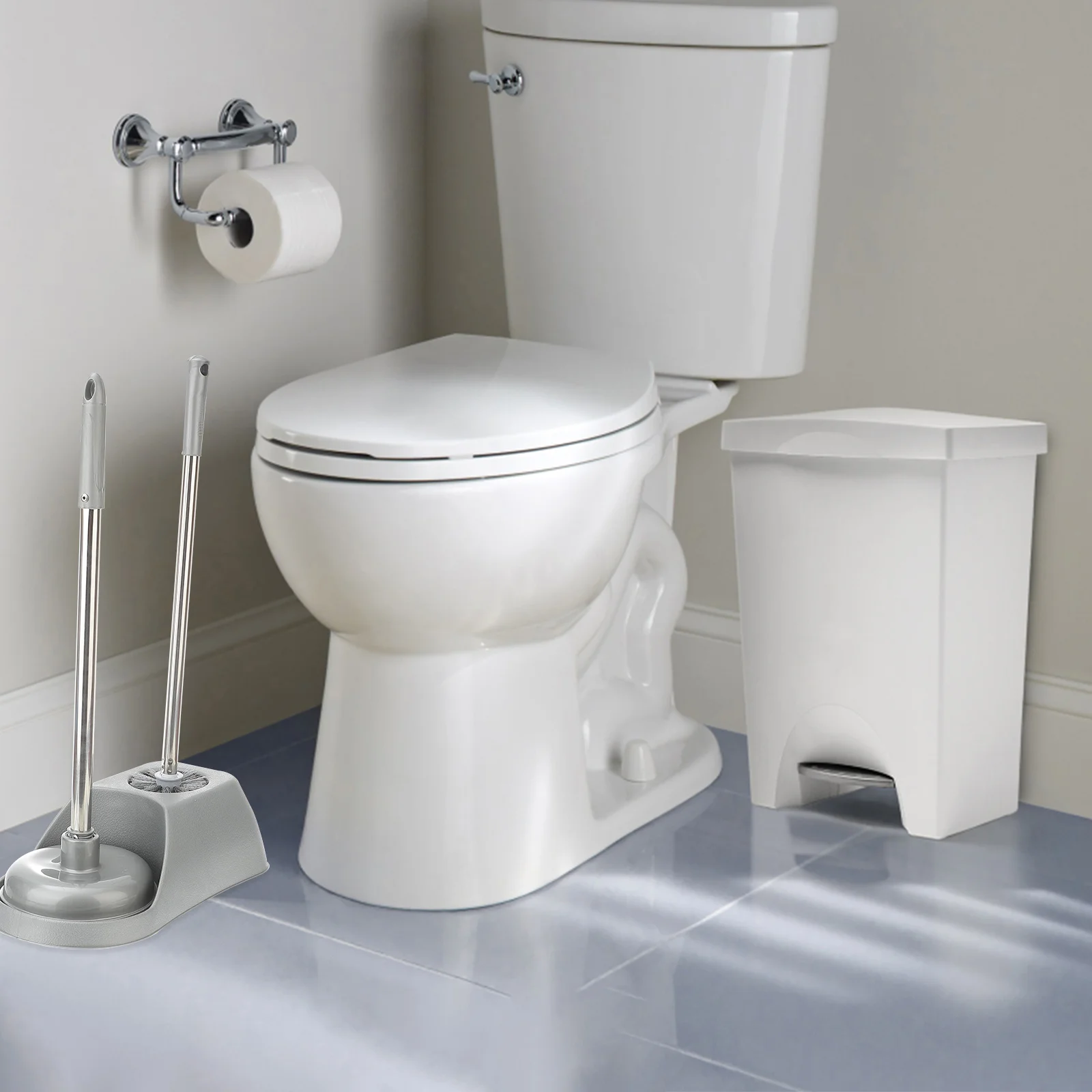 

Dredge Toilet Brush Cleaning Bathroom Plunger with Holder Cleaner Accessories Grey Rubber and for Bowl