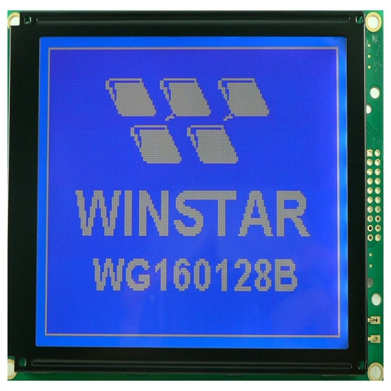 WG160128B WINSTAR is monochrome graphic LCD 160x128 dot matrix display module of 129x102 and 95.96x75.76mm screen blue backlight