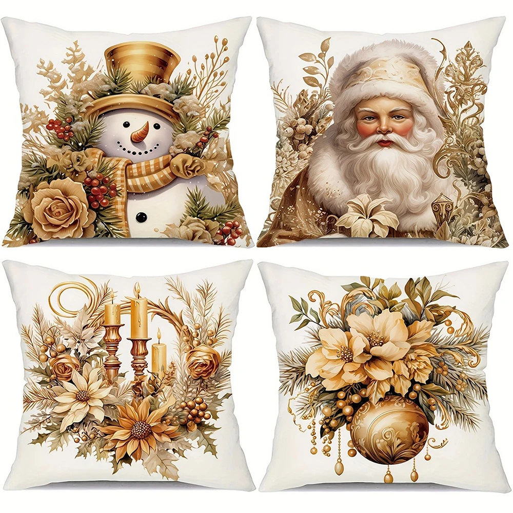 Funda de almohada con temática navideña, cubierta de cojín con diseño de Papá Noel, muñeco de nieve, adecuada para el hogar, habitación, sala de estar, sofá, regalo para amigo