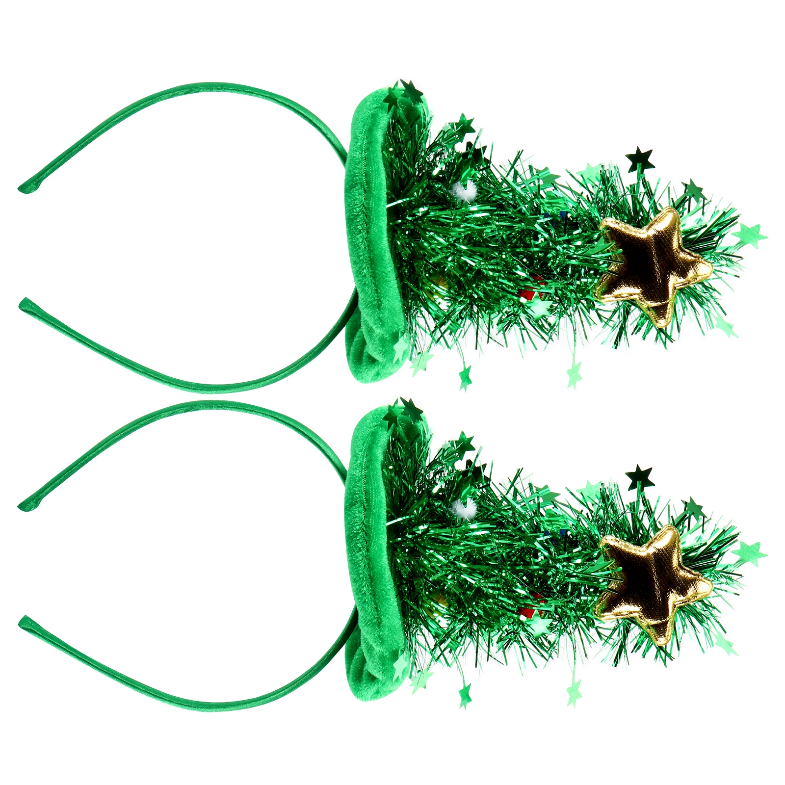 

2Pcs Christmas Headband Novelty Hair Xmas Tree Headdress Sequin Silk Hoop Safe Material Reusable Ideal Gifts Children Adults