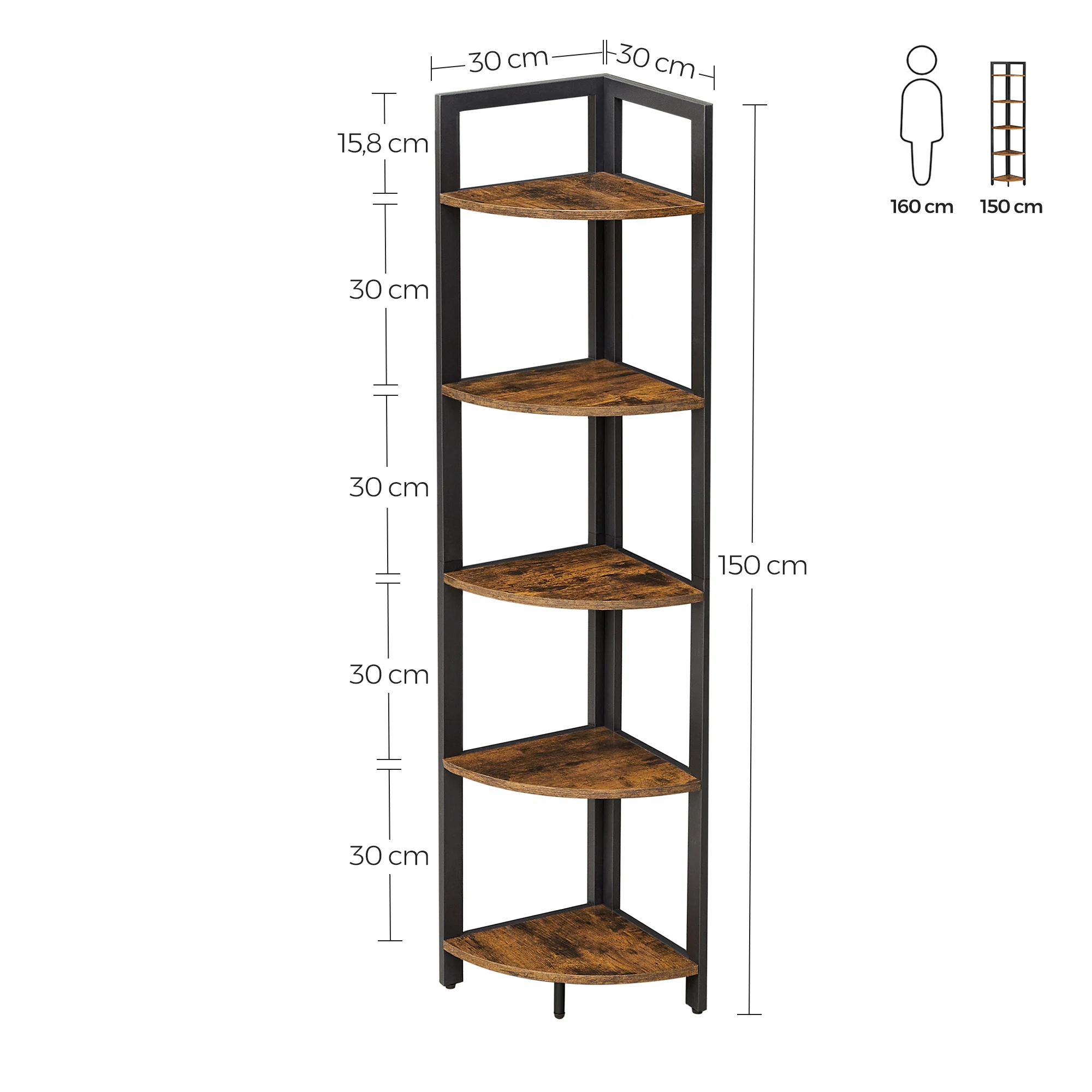 VASAGLE 5 Tier Corner Bookcase Corner Bookcase Multipurpose Plant Rack Storage Unit