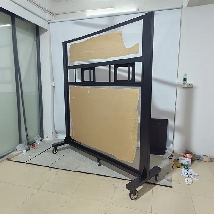 Floor-to-ceiling double-sided poster sign bracket Metal advertising display rack with wheels