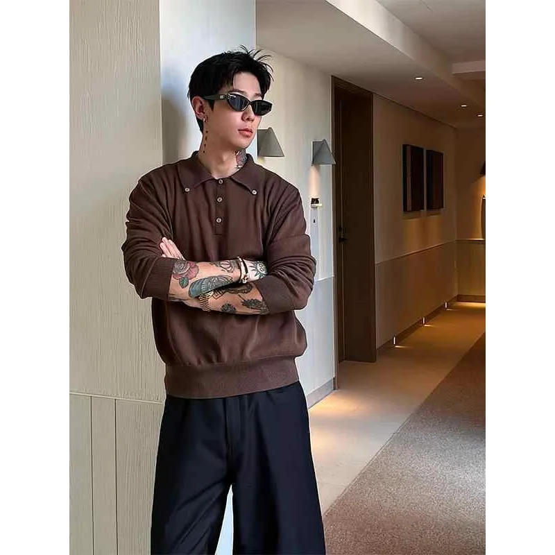 

Autumn Winter Men's Knitted Long Sve Ne Sweater Classic oulder Old Money Sle Button down Korean Simple High End...