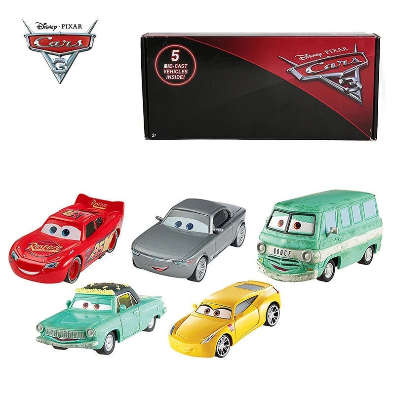 Disney Pixar Cars 3 vehículos fundidos a presión en el interior, 5 paquetes, Lightning McQueen, oxidado, aleación de Metal, modelo de vehículo, 1:55