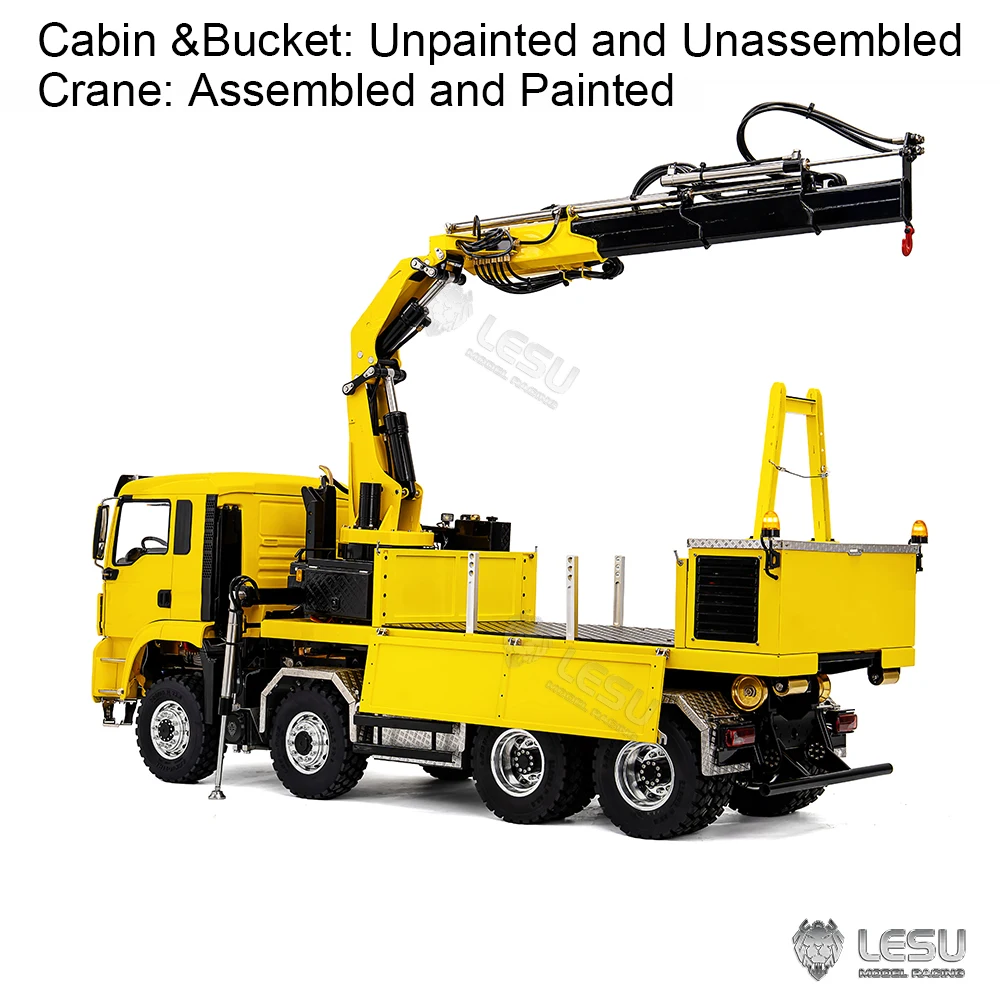 8x8 LESU 1/14 メタルシャーシ RC 油圧式ロールオンオフダンパートラッククレーンキット キャビン プラスチック TGS 電動ティッパーアクスルロック