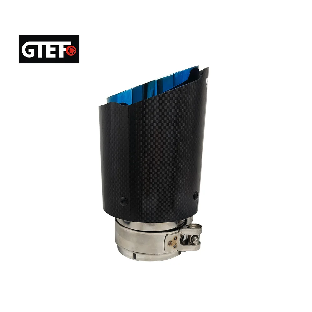 GTEFO 1PCS Universal Remus Blue Stainless Steel Carbon Fiber Exhaust Tips Nozzle for Muffler for Exhaust Systems Pipe Tail