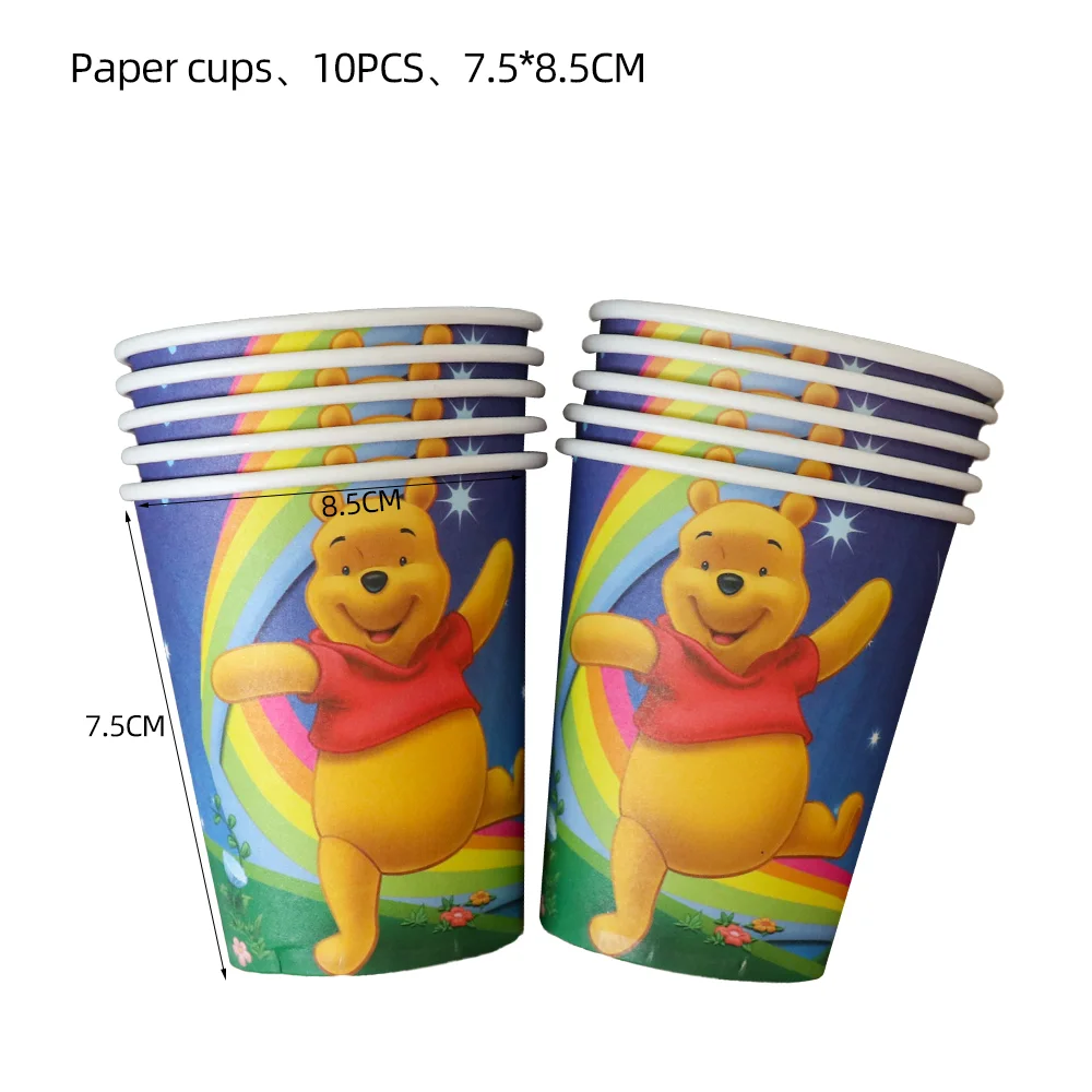 Disney Winnie The Pooh Birthday Party Decoration Tableware Cups Plates Tablecloths Baby Showers Children's Balloon Supplies