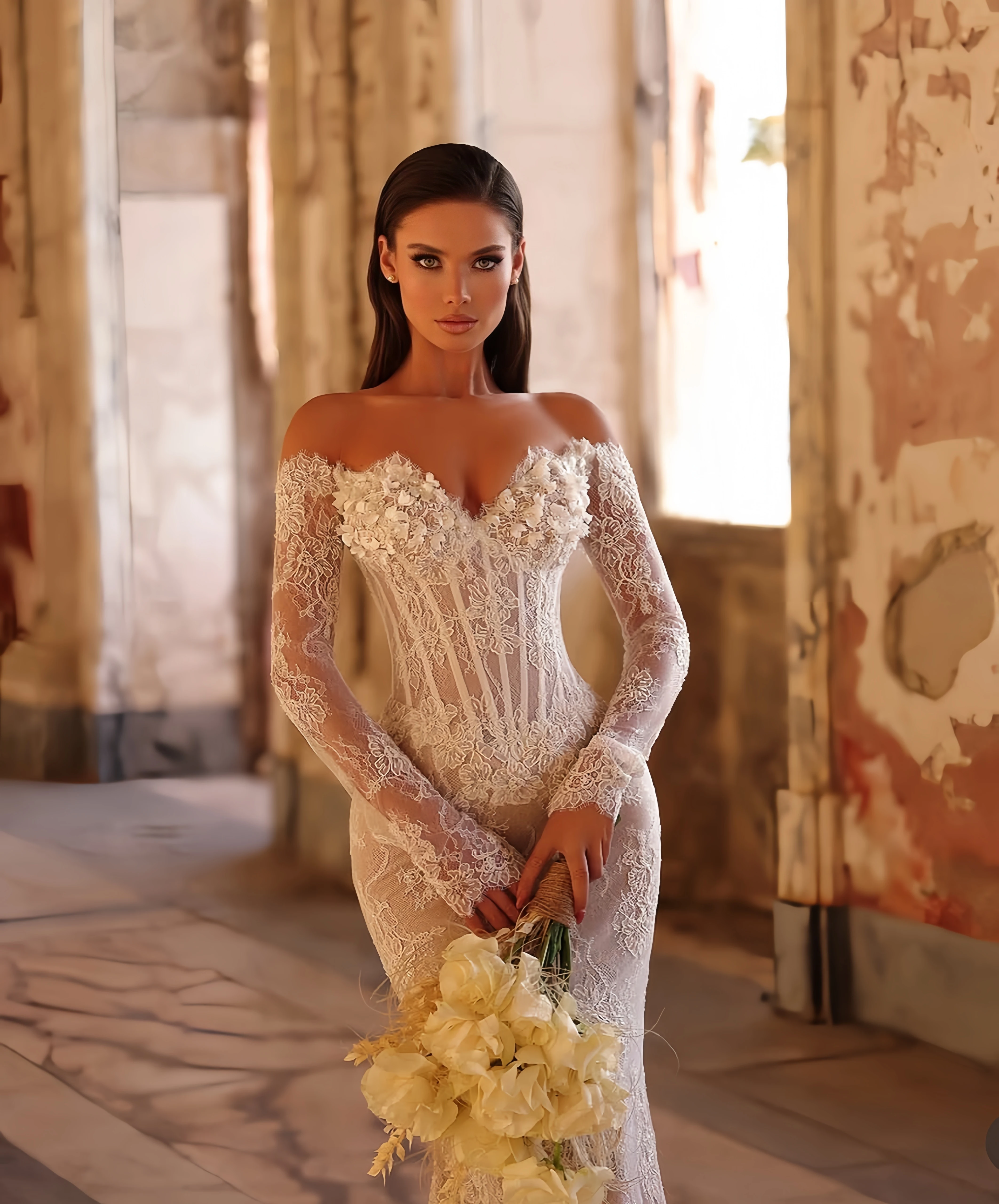 

Сексуальное свадебное платье русалки с кружевным воротником и длинными рукавами на заказ, Svestidos de novia amanda novias amanda novias officia